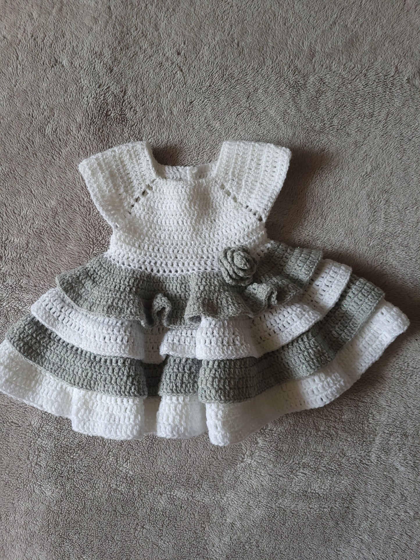 Crochet baby dress and cardigan, 0-3M