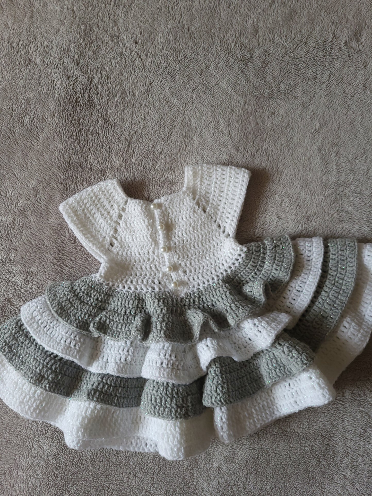 Crochet baby dress and cardigan, 0-3M
