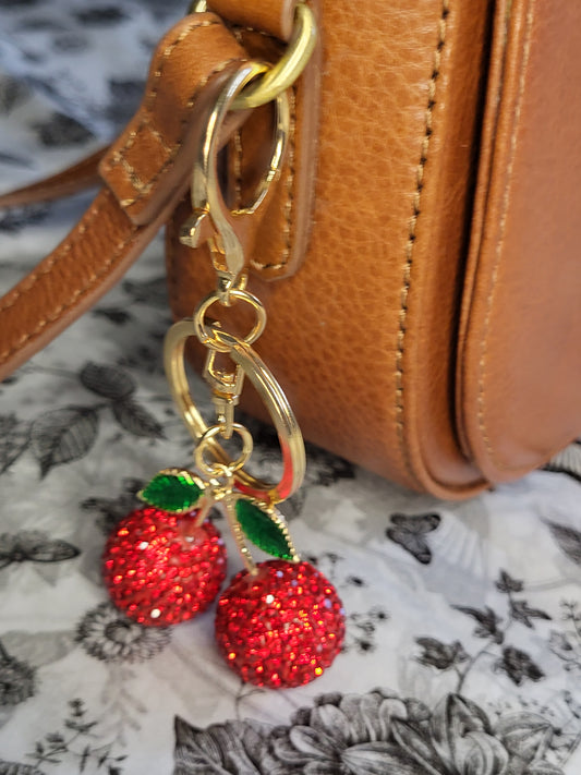 Small sparkly cherry keyring keychain and accessories for a bag
