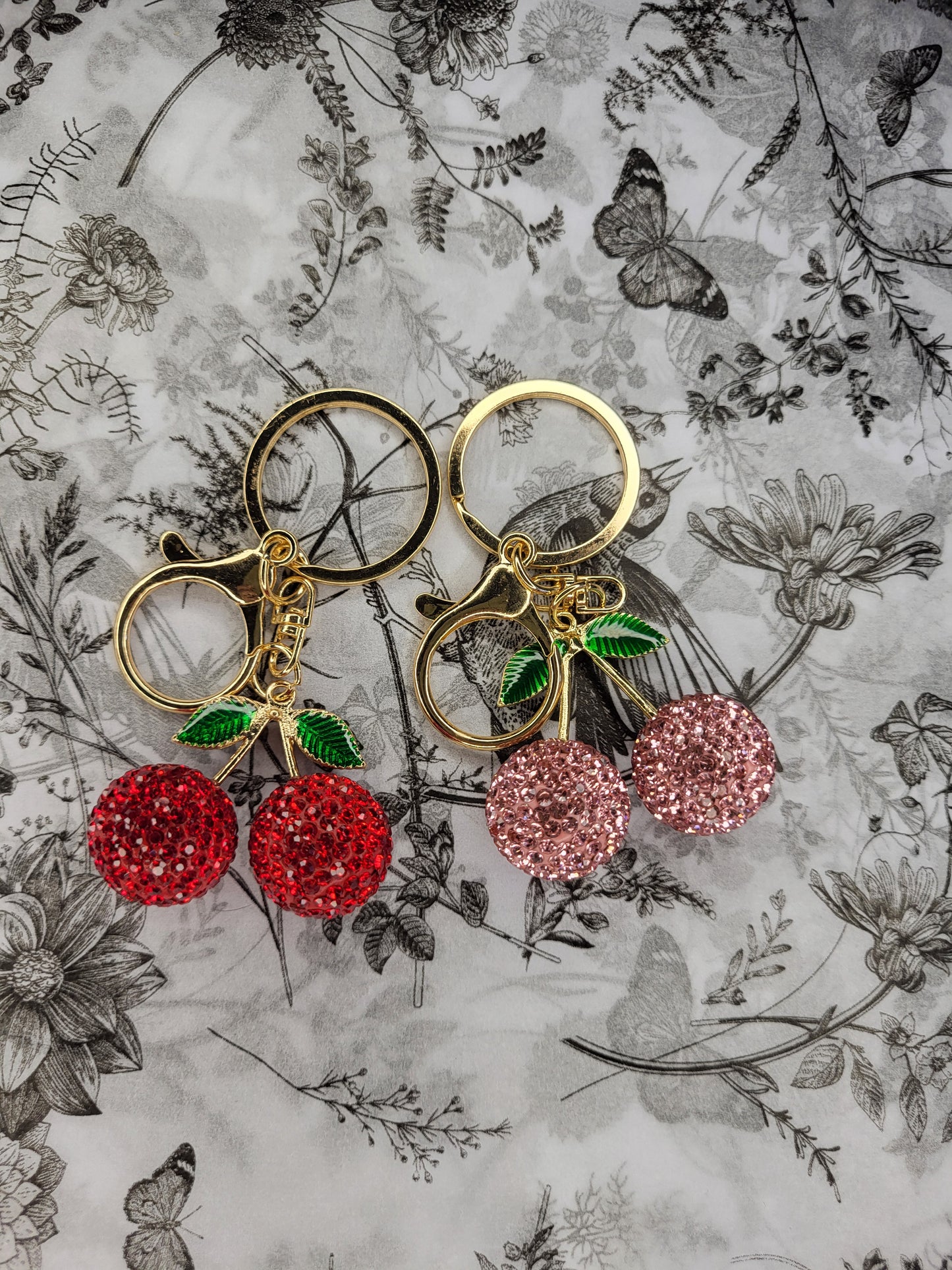 Small sparkly cherry keyring keychain and accessories for a bag