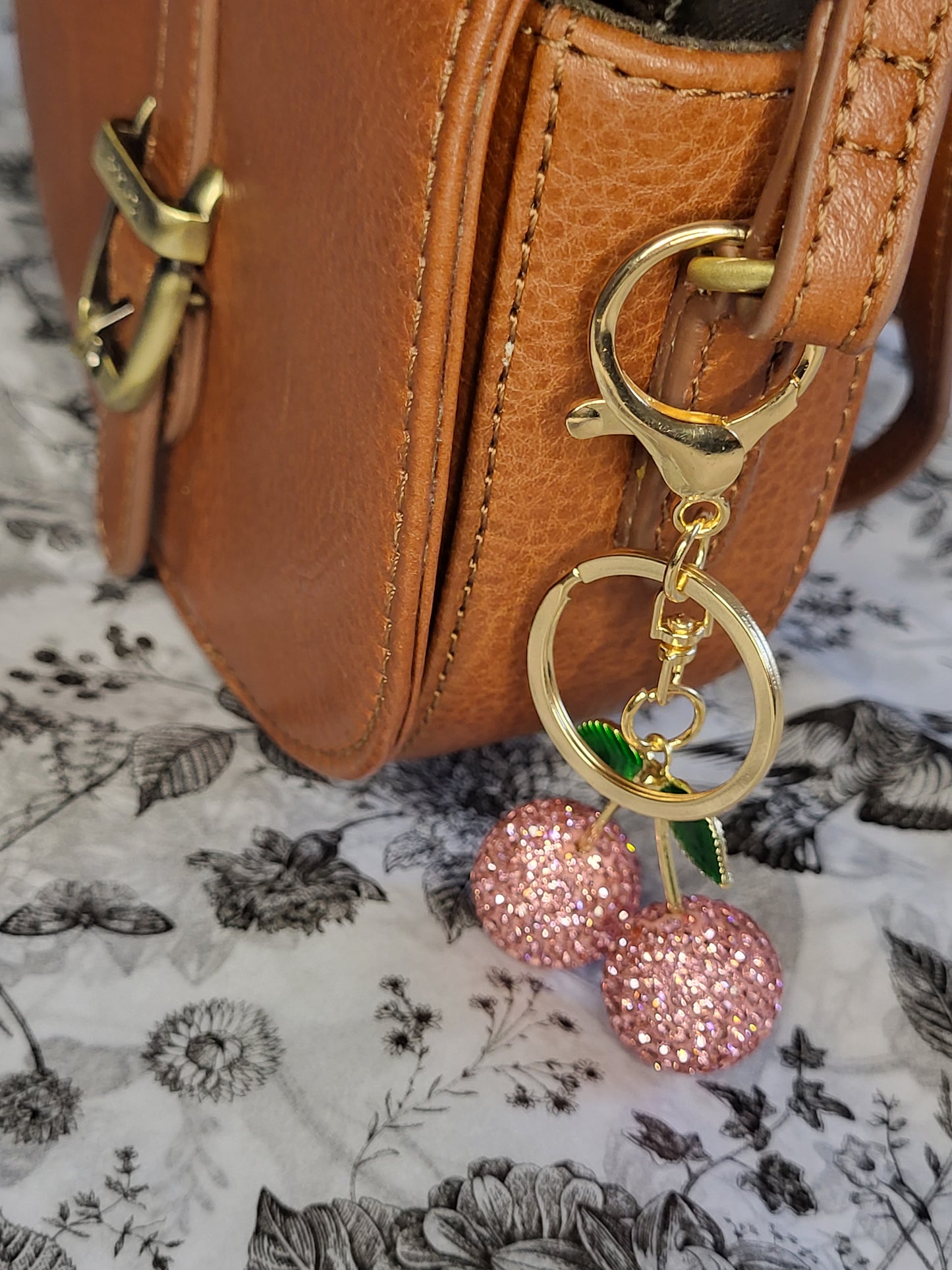 Small sparkly cherry keyring keychain and accessories for a bag