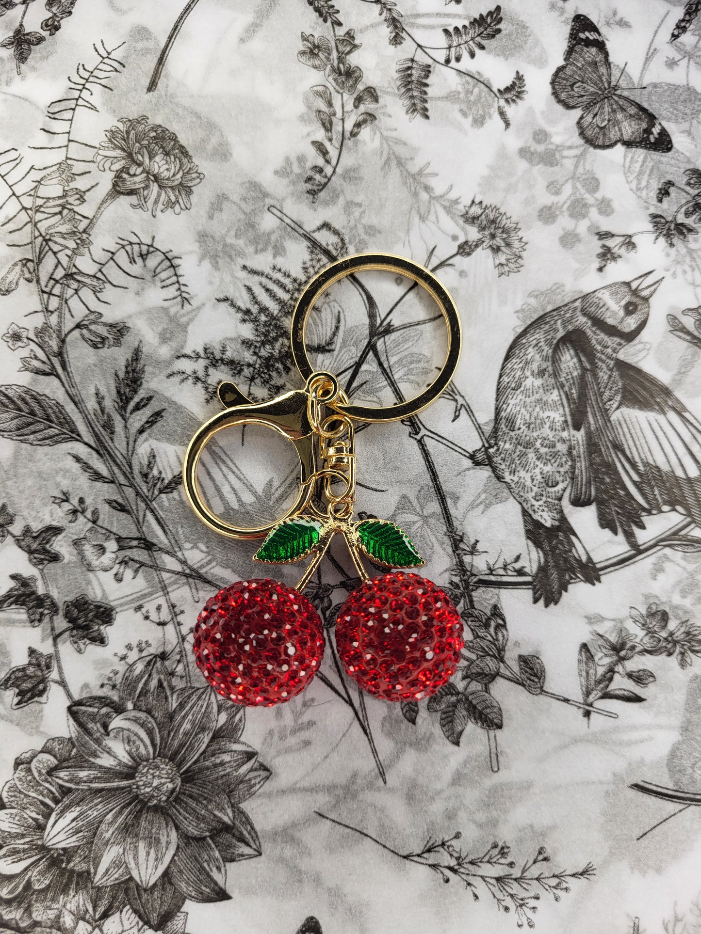 Small sparkly cherry keyring keychain and accessories for a bag